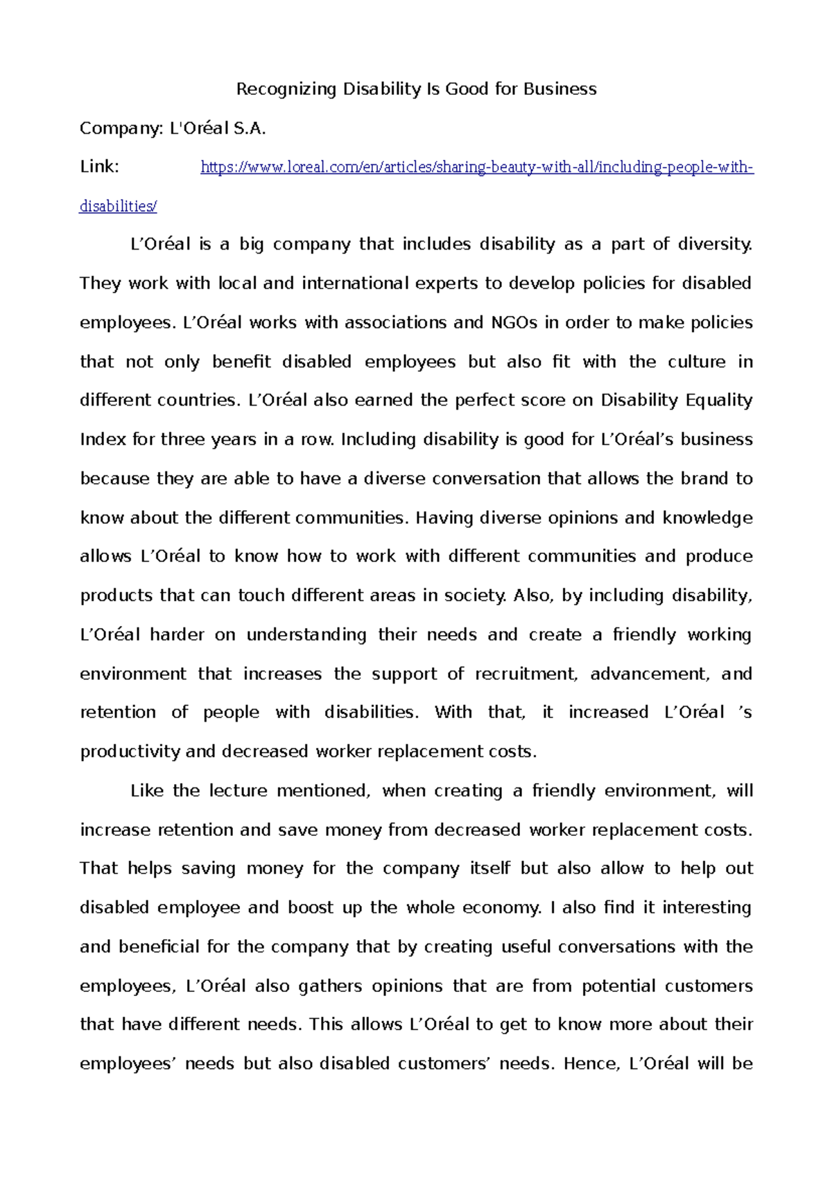 Recognizing Disability Is Good for Business - Link: - Studocu