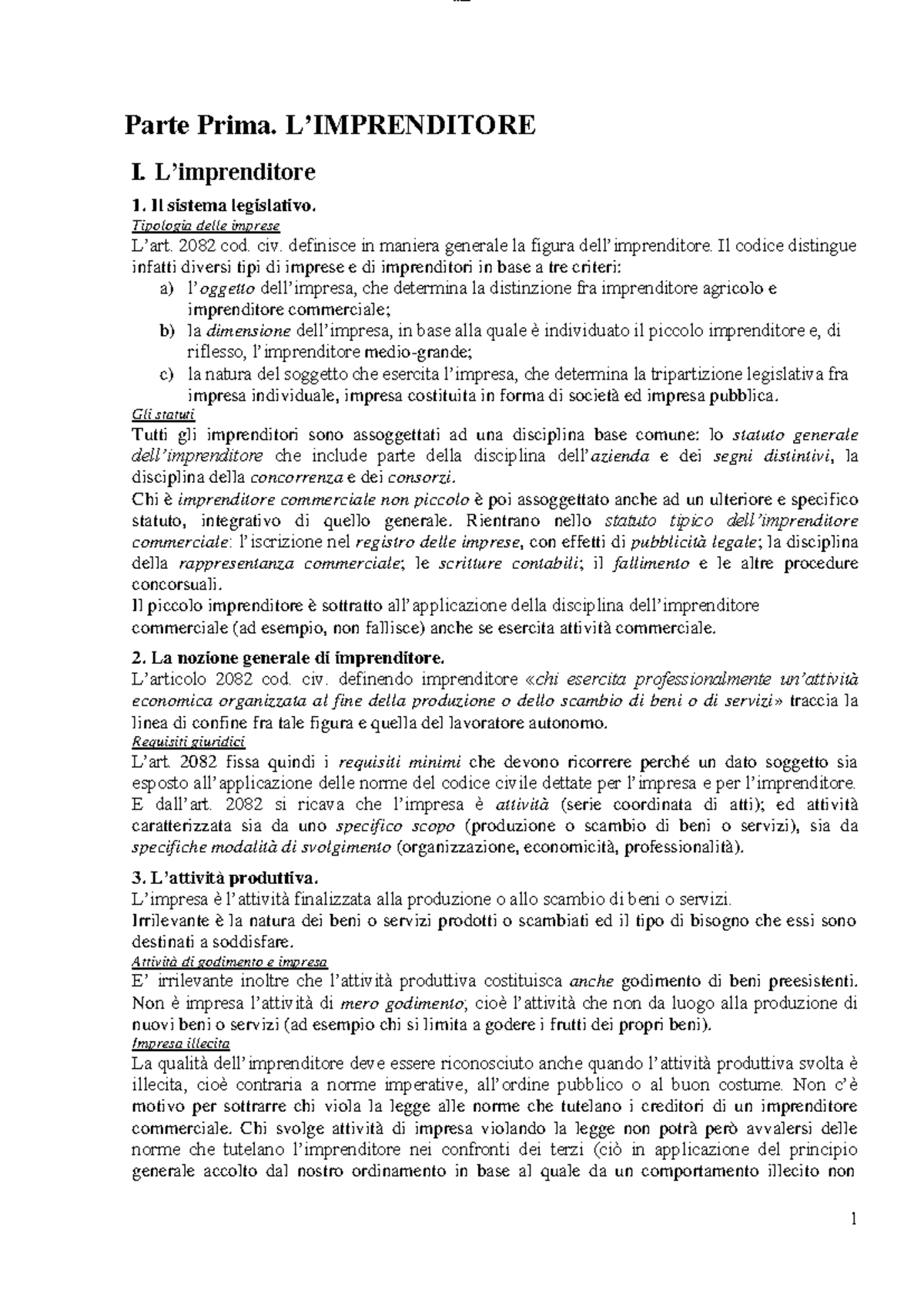 Diritto Commerciale 1 - Documento Completo - Parte Prima. L ...