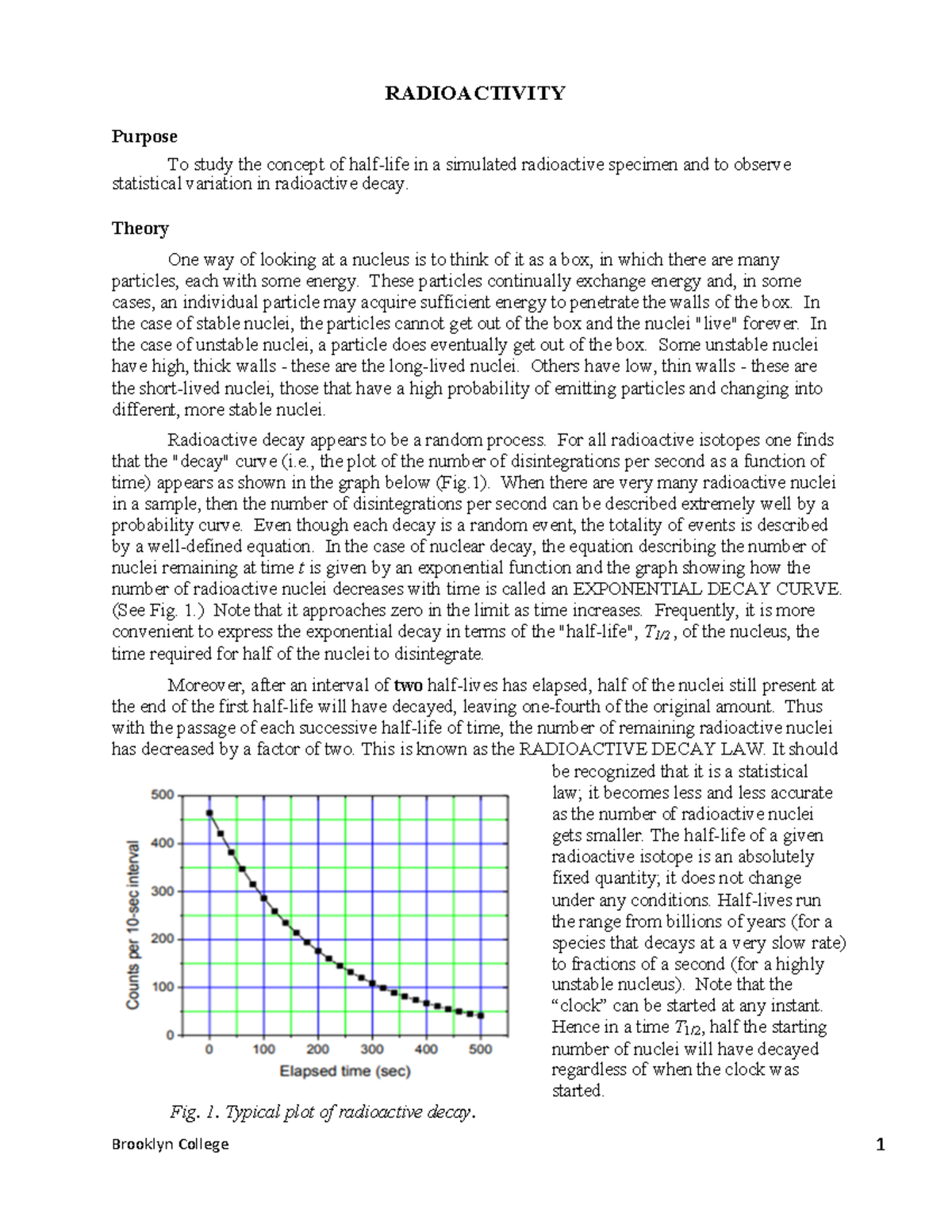 Lab 13 Phys1005exp13Radioactivity 082320 Brooklyn College