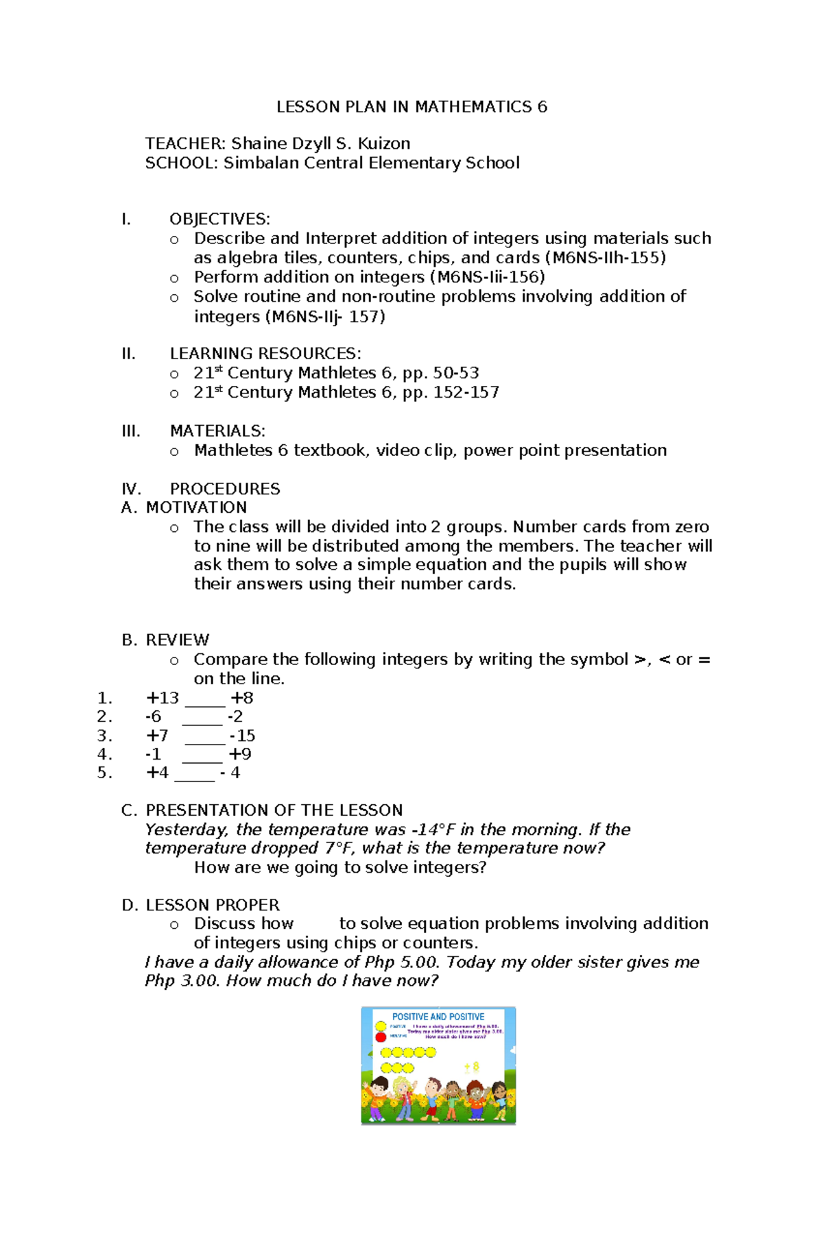 DLP - Q2 MATH - Lesson Plan on MATH COT 2nd Quarter - LESSON PLAN IN ...