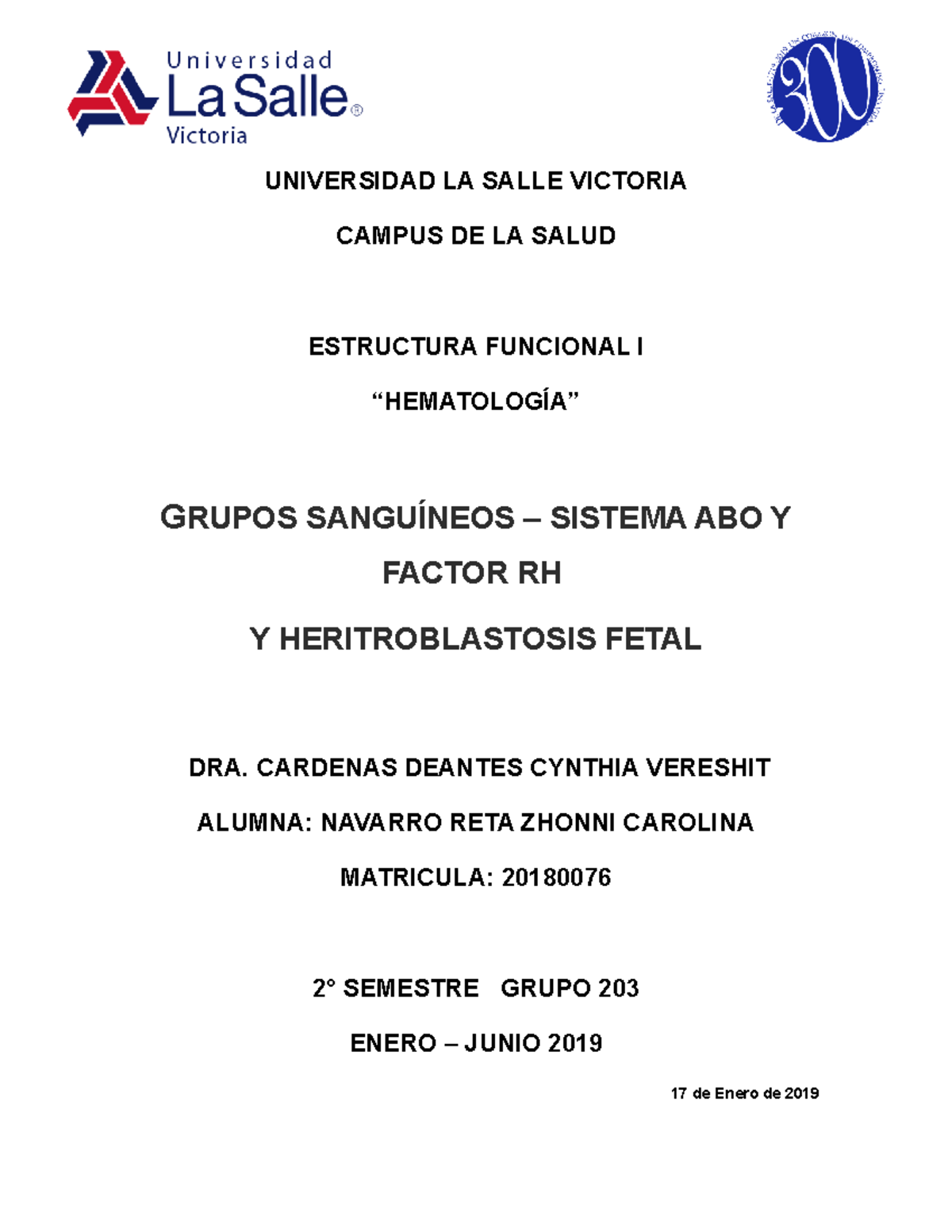 GRUPOS SANGUÍNEOS Y RH - UNIVERSIDAD LA SALLE VICTORIA CAMPUS DE LA ...