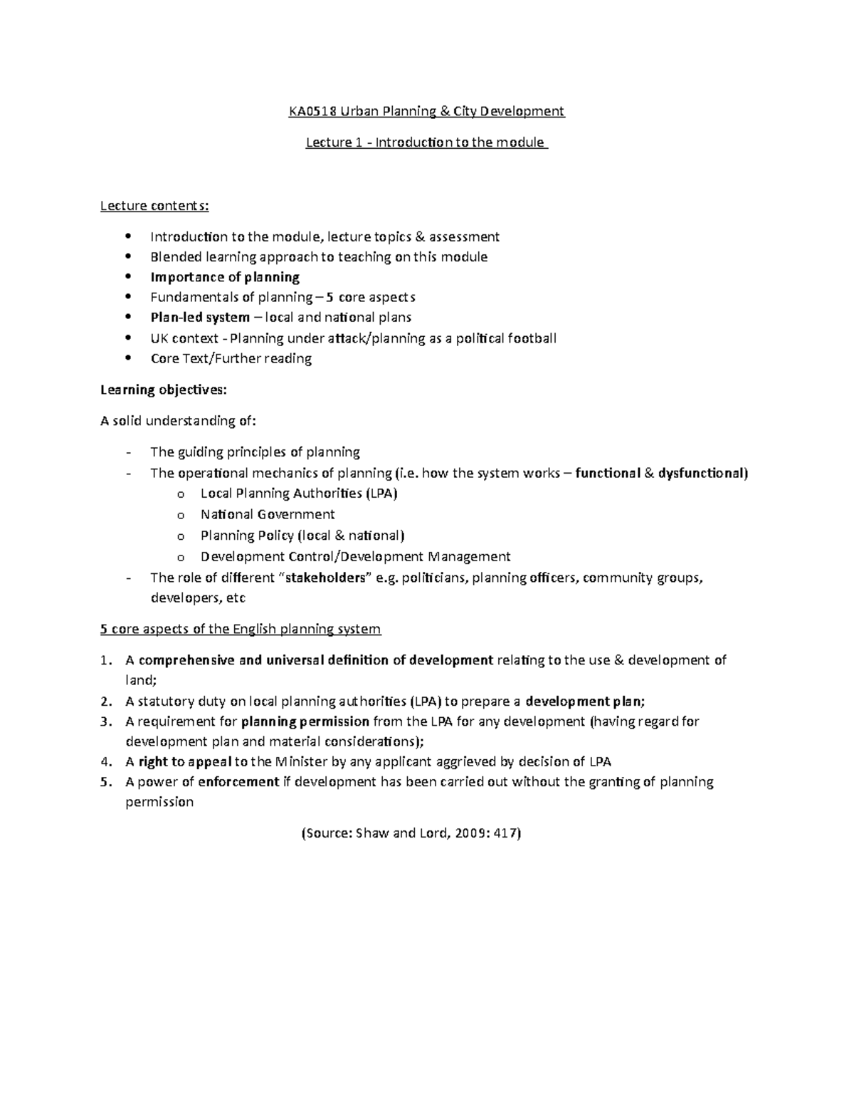 Introduction and the importance of planning - KA0518 Urban Planning ...