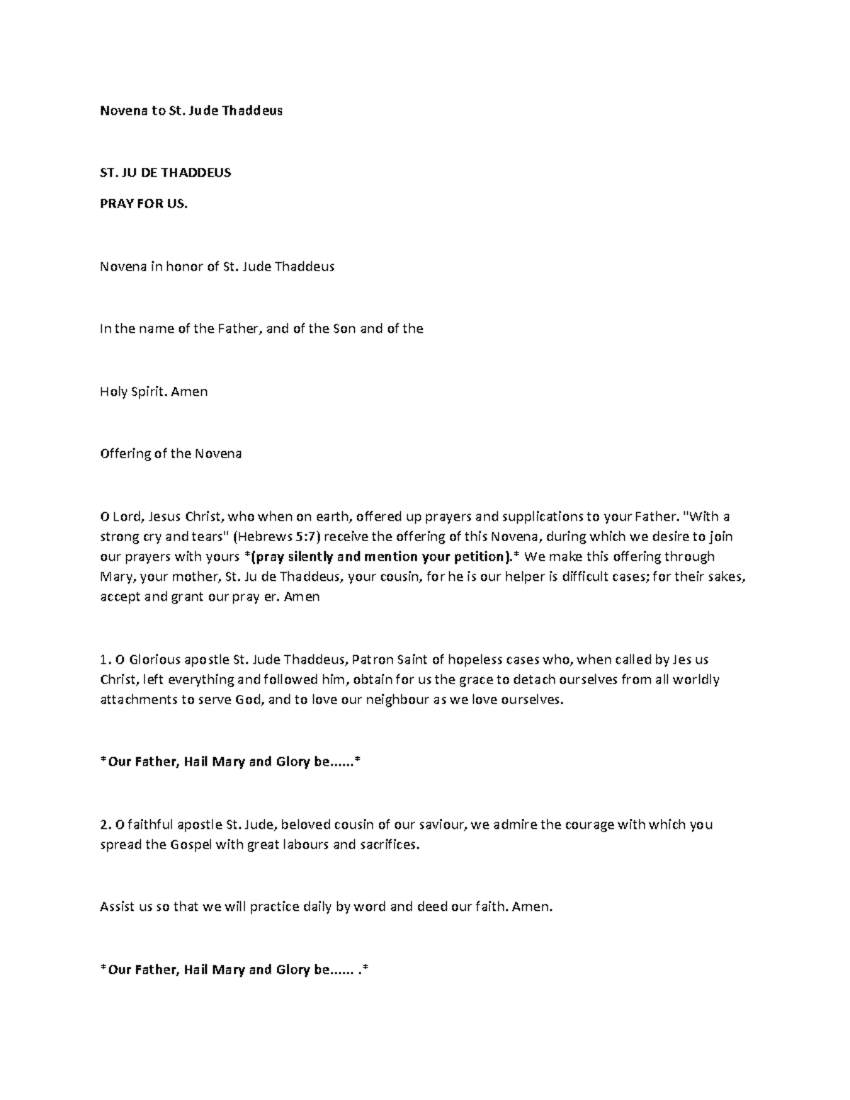 Novena TO ST. JUDE I graduated n 2017 Novena to St. Jude Thaddeus