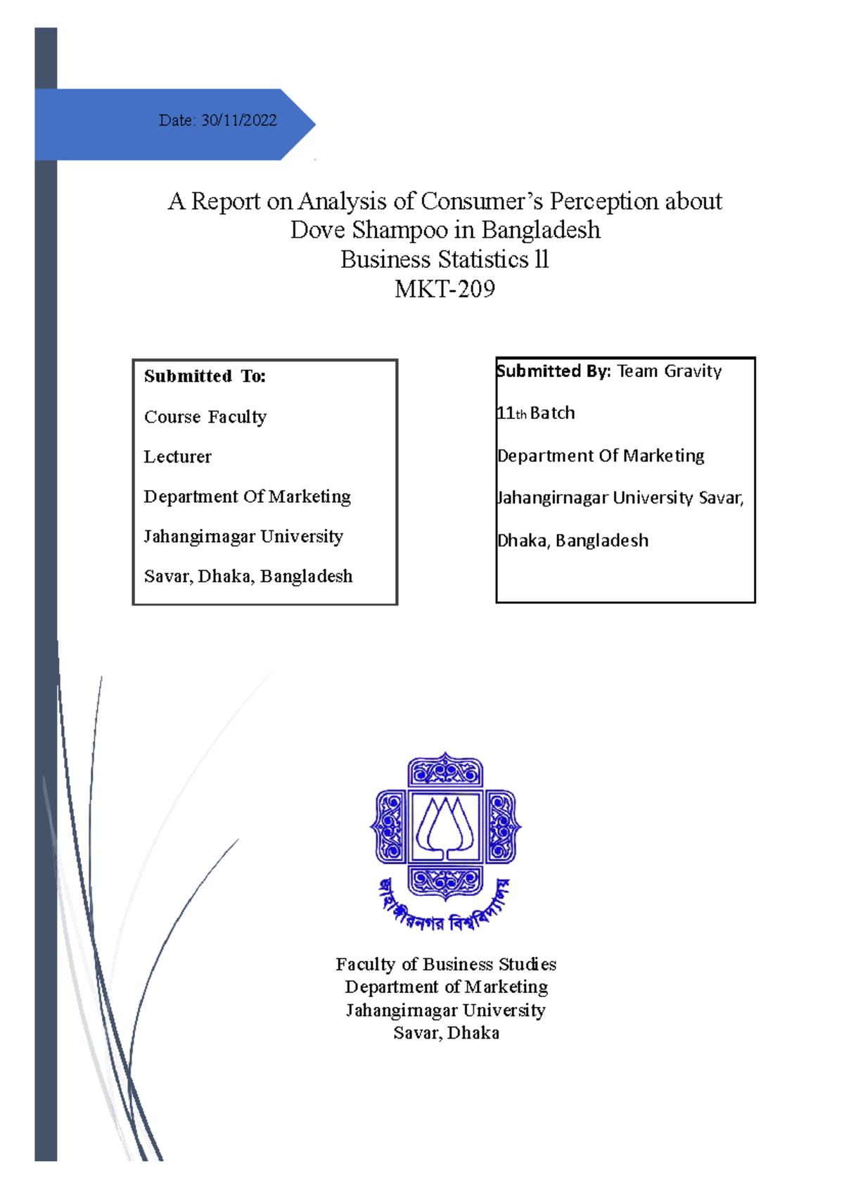 Statistics Report word new - Date: 30/11/ A Report on Analysis of ...