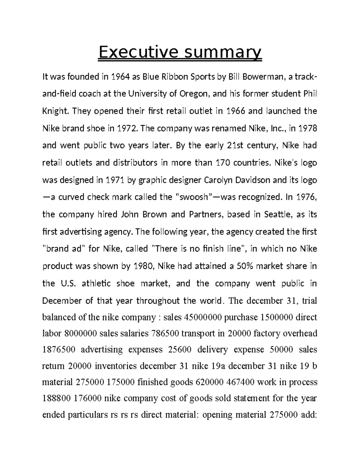 2. Executive Summary - good work - Executive summary It was founded in ...