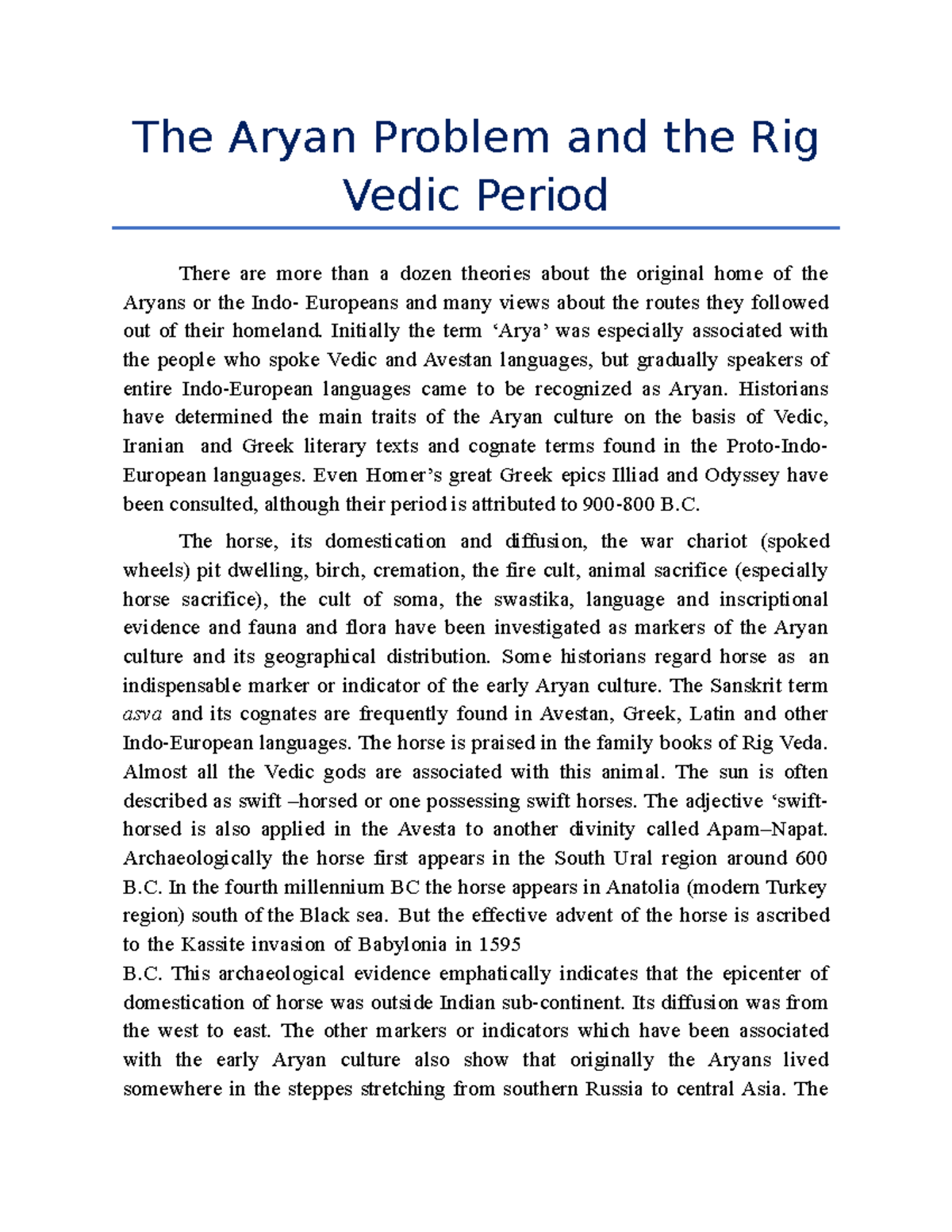 The Aryan Problem and the Rig Vedic Period - The Aryan Problem and the ...