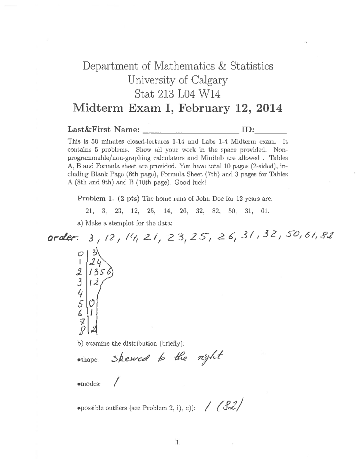 Exam 2014, questions and answers - Department of Mathematics Statistics ...