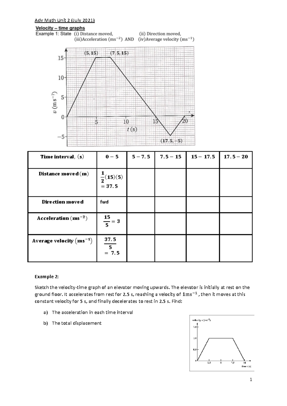 3. Kinematics P3 v-t - Math questions - Advanced Math - Studocu
