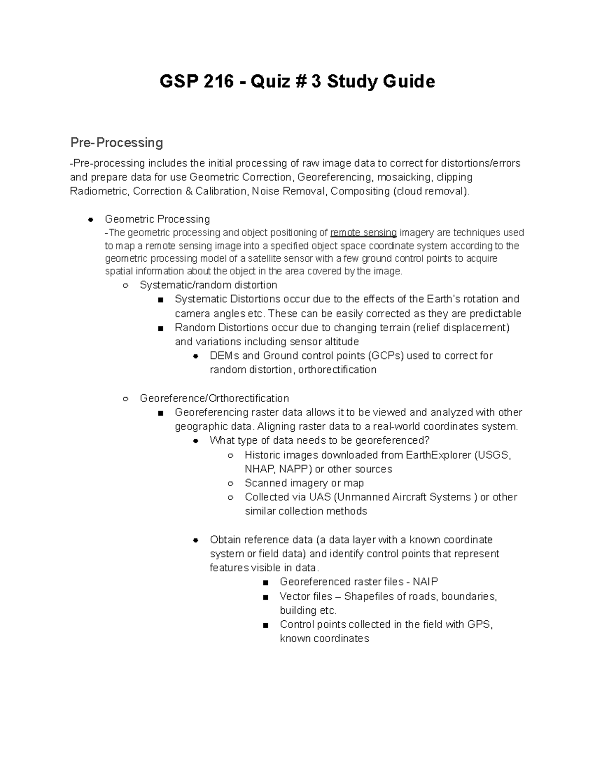 GSP 216 - Quiz # 3 Study Guide - GSP 216 - Quiz # 3 Study Guide Pre ...