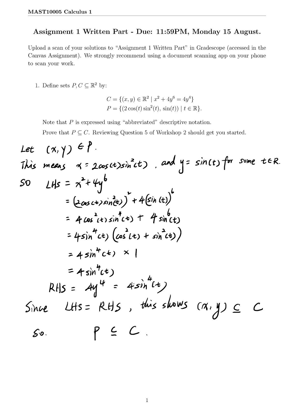 A1 Pdf - Assignment1 (+unsure Answers) - MAST10005 Calculus 1 ...