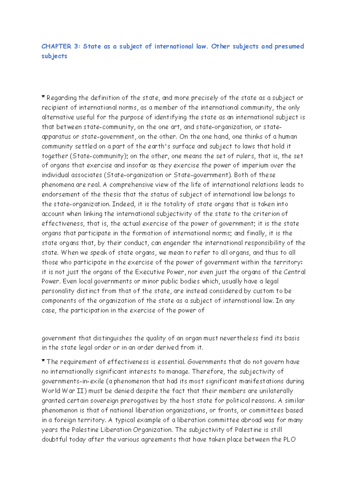 Chapter 2 - Introduction To International Law - CHAPTER 3: State as a ...