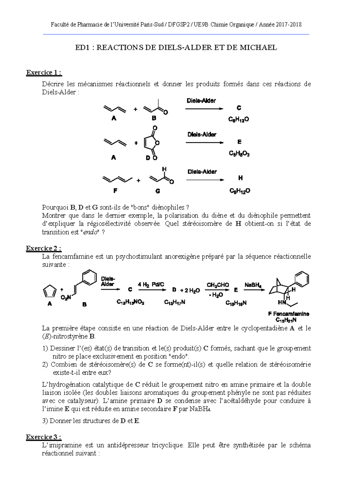 ED1 UE9 B 17 18 Corrige - ED1 Chimie Organique - ED1 : REACTIONS DE ...