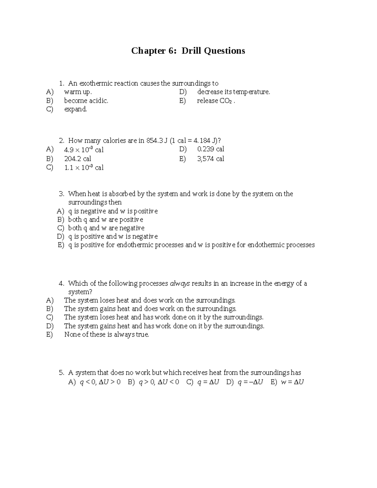 Ch06 drills answers - Thermochemistry - Chapter 6: Drill Questions An ...