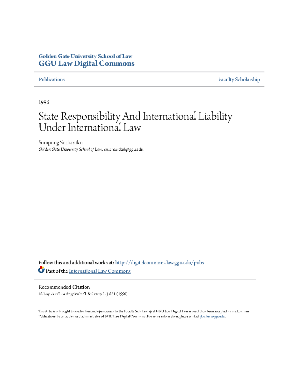 State Responsibility And International Liability Under Internatio Golden Gate University