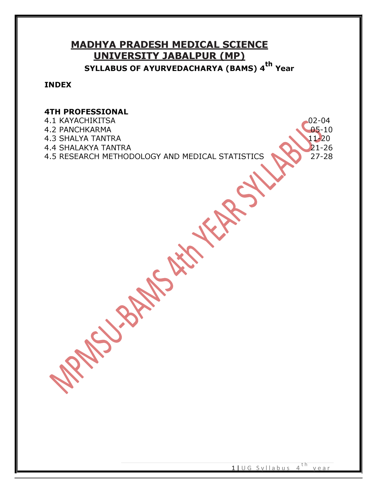 BAMS 4th year Syllabus MADHYA PRADESH MEDICAL SCIENCE