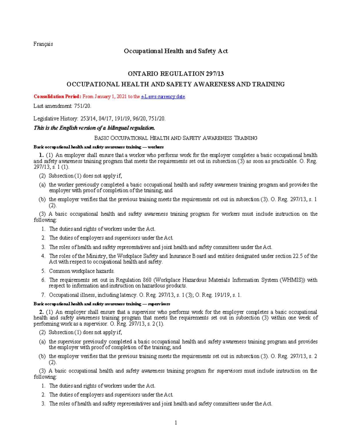 130297 E Notes Français Occupational Health And Safety Act Ontario Regulation 297