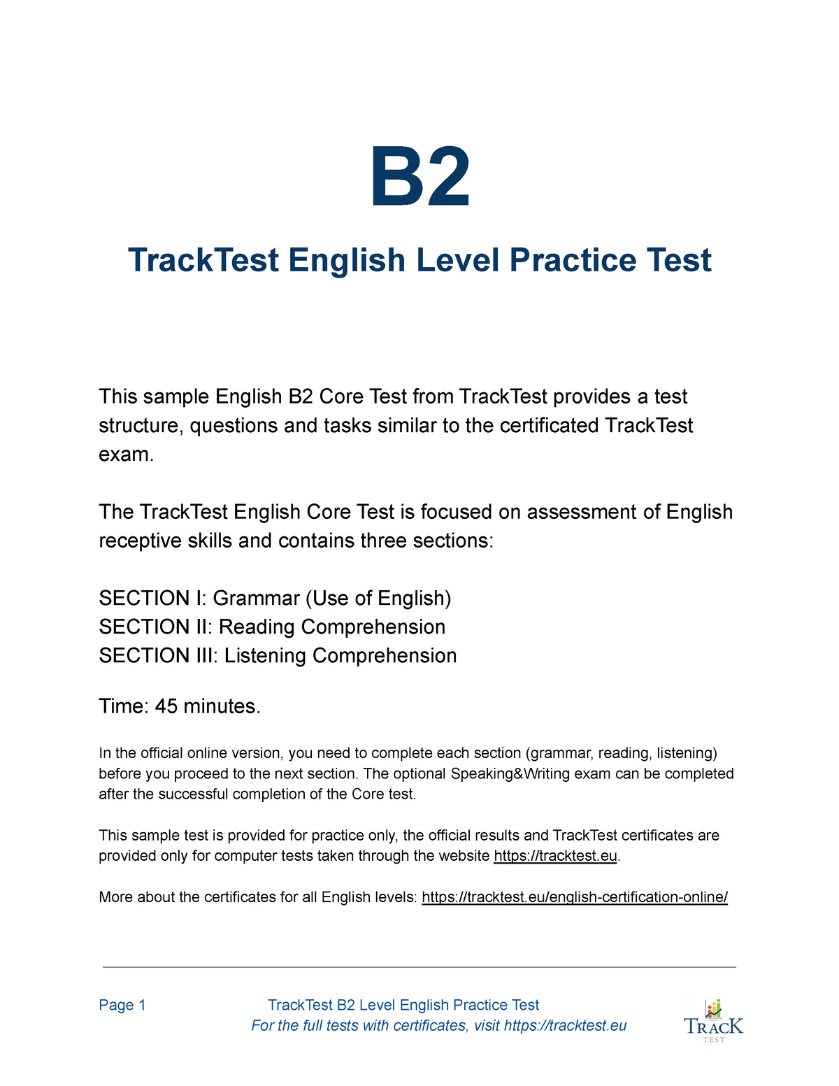 B2 English Test With Answers - B TrackTest English Level Practice Test ...