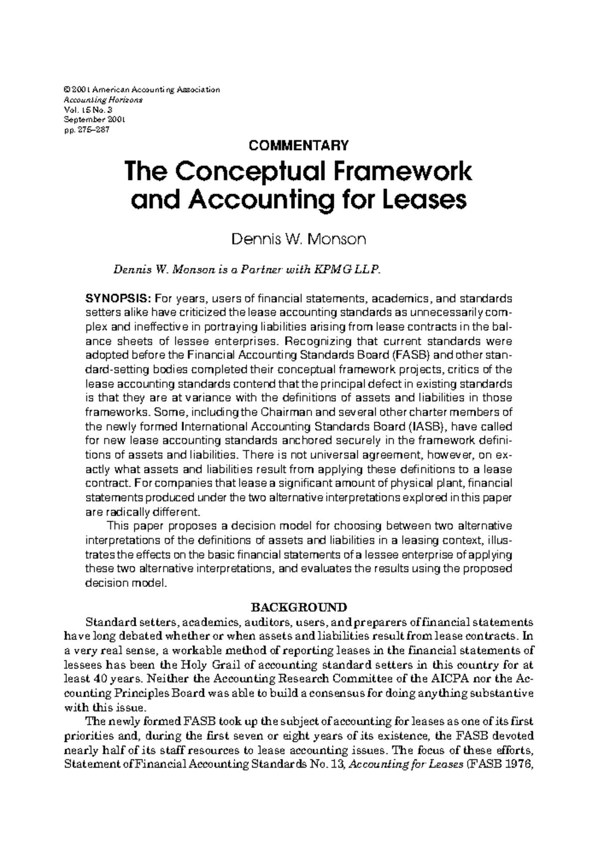 10.1.1 SUMMARY © 2001 American Accounting Association Accounting