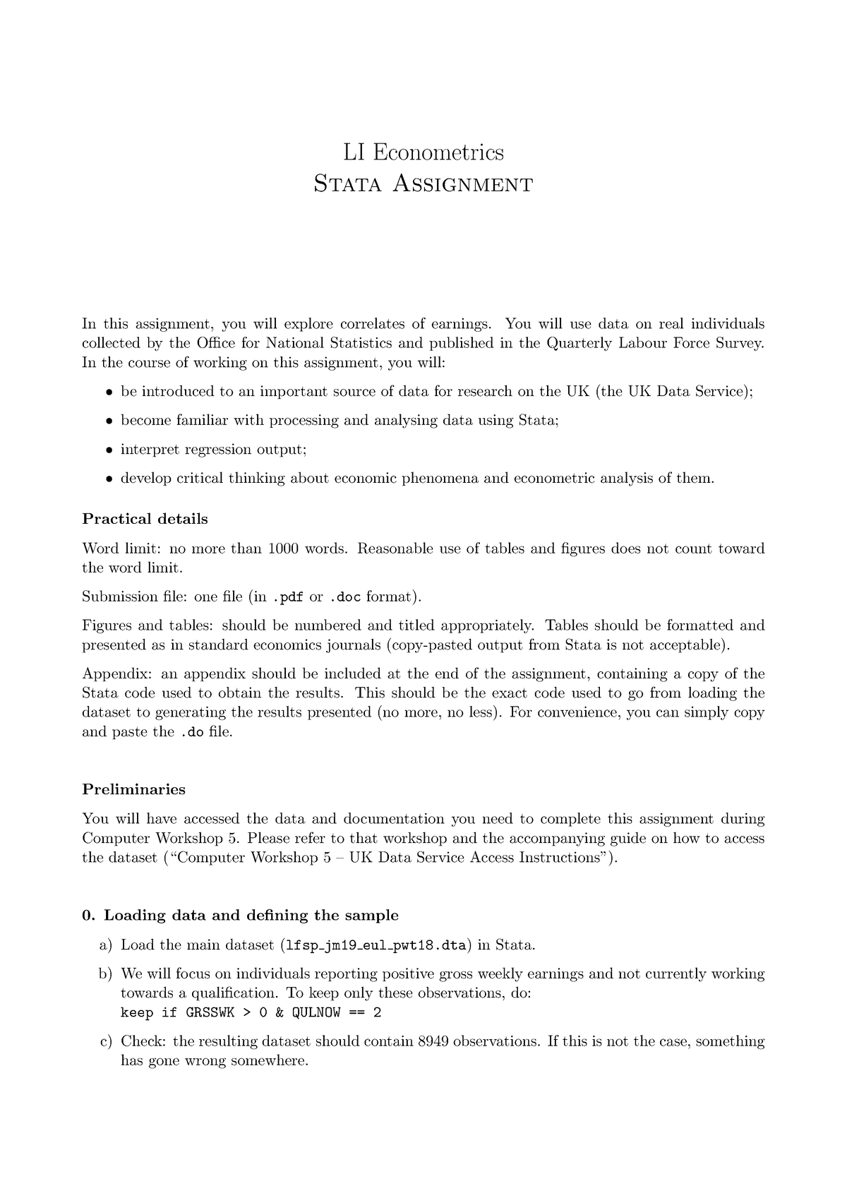 econometrics stata assignment