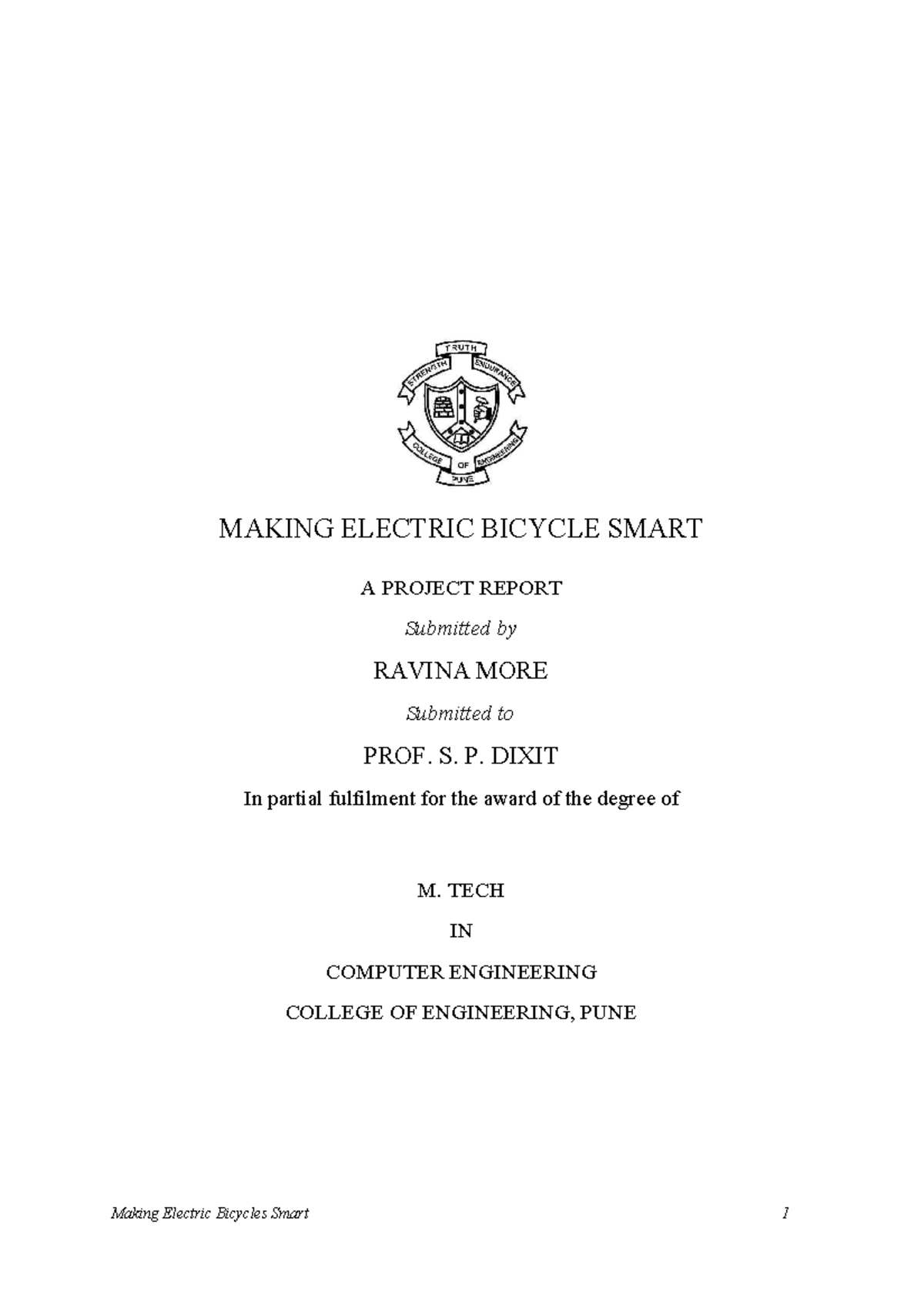 Making Electric Bicycle Smart A Project MAKING ELECTRIC BICYCLE SMART