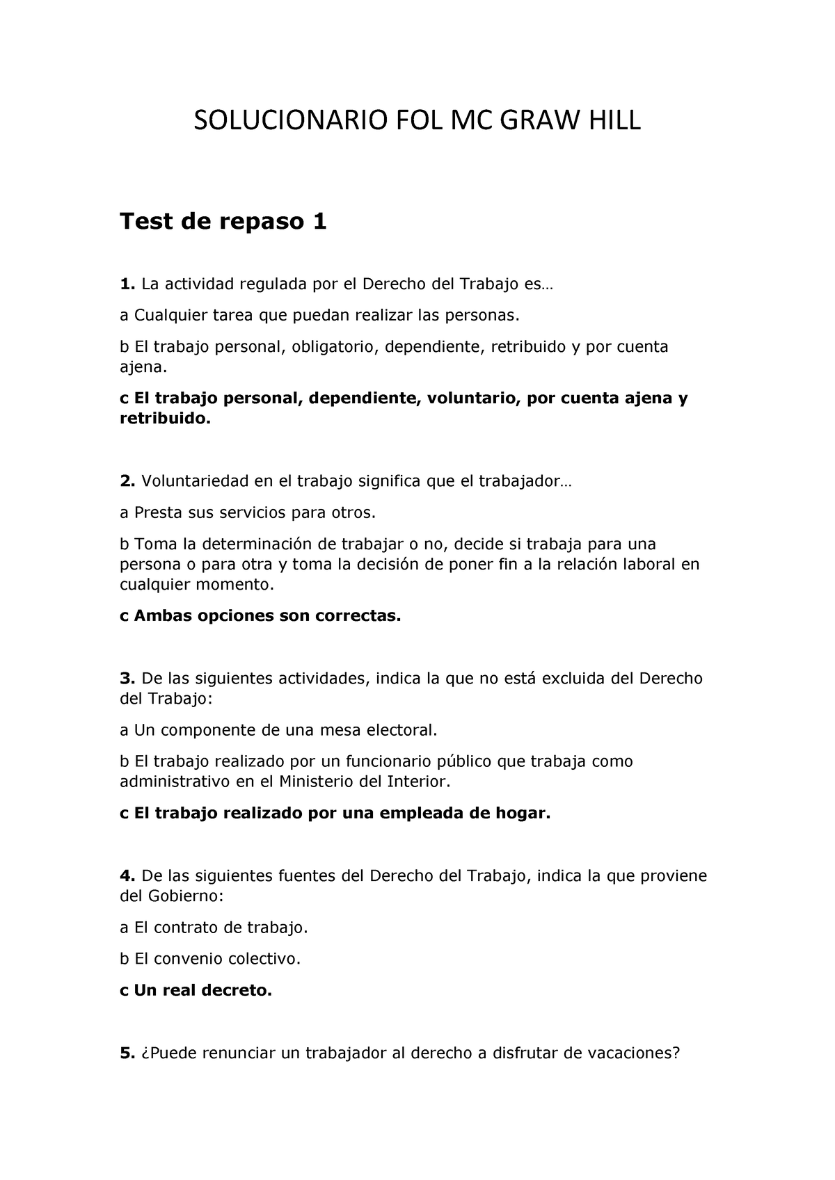 Solucionario Tests FOL - SOLUCIONARIO FOL MC GRAW HILL Test De Repaso 1 ...