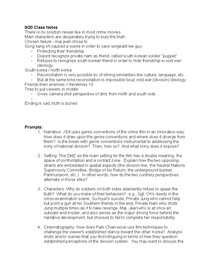 Class Notes 6 - KOREAN 0075 Intro to Korea through Films - Professor ...