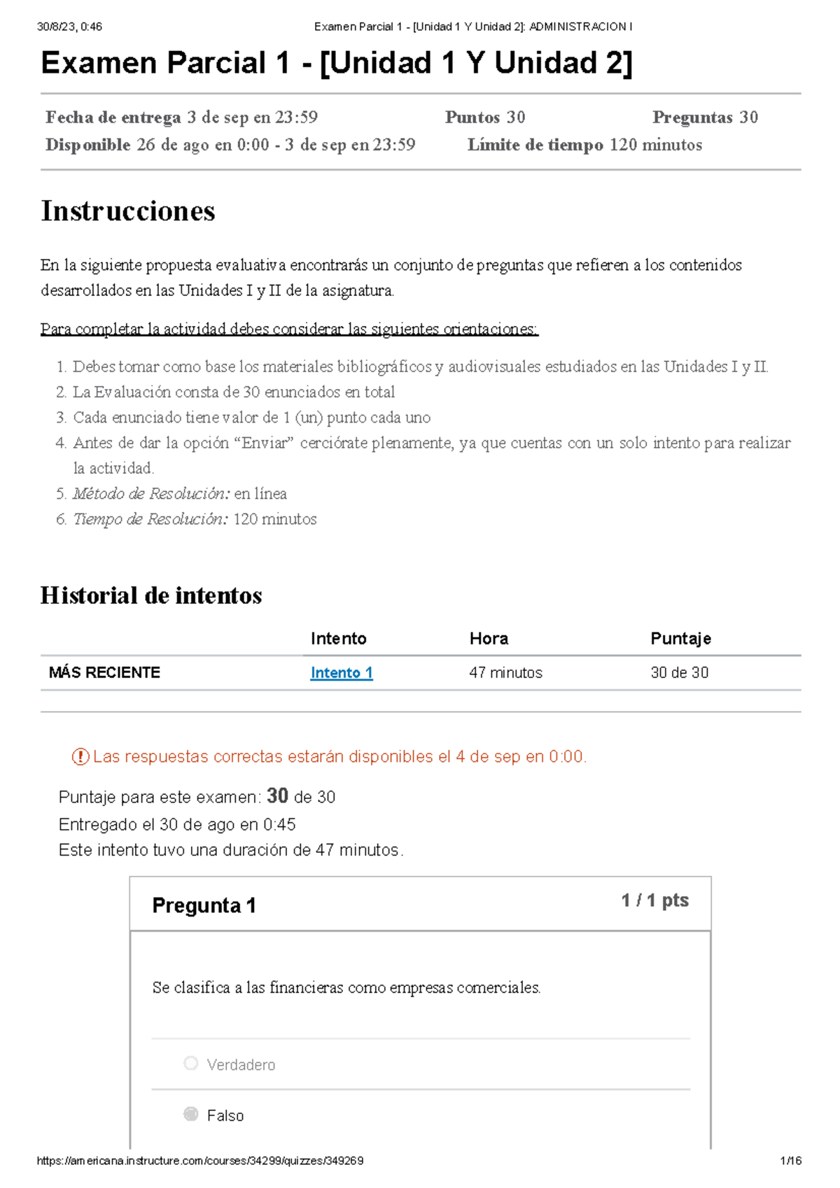 Examen Parcial 1 - [Unidad 1 Y Unidad 2] Administracion I - Examen ...