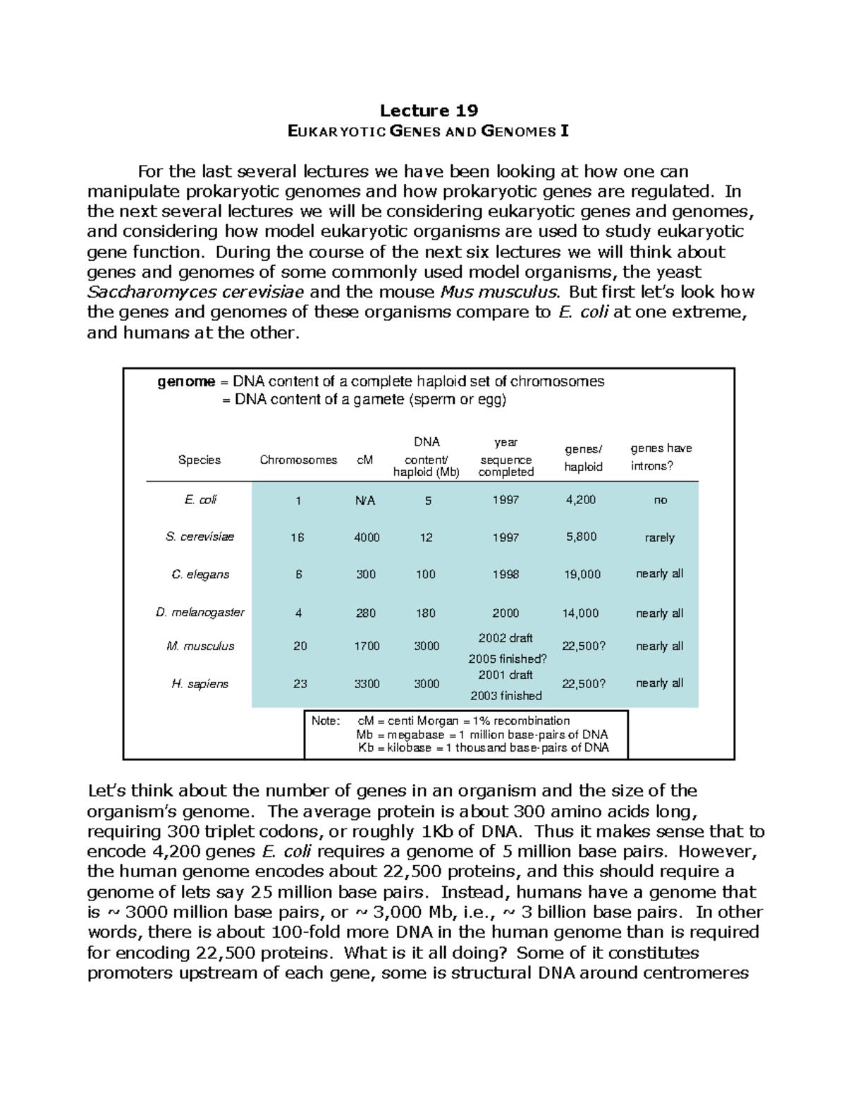 Eukaryotic Genes and Genomes I - 1 N/A 5 22,500?22,500? nearlnearly 2 0 ...