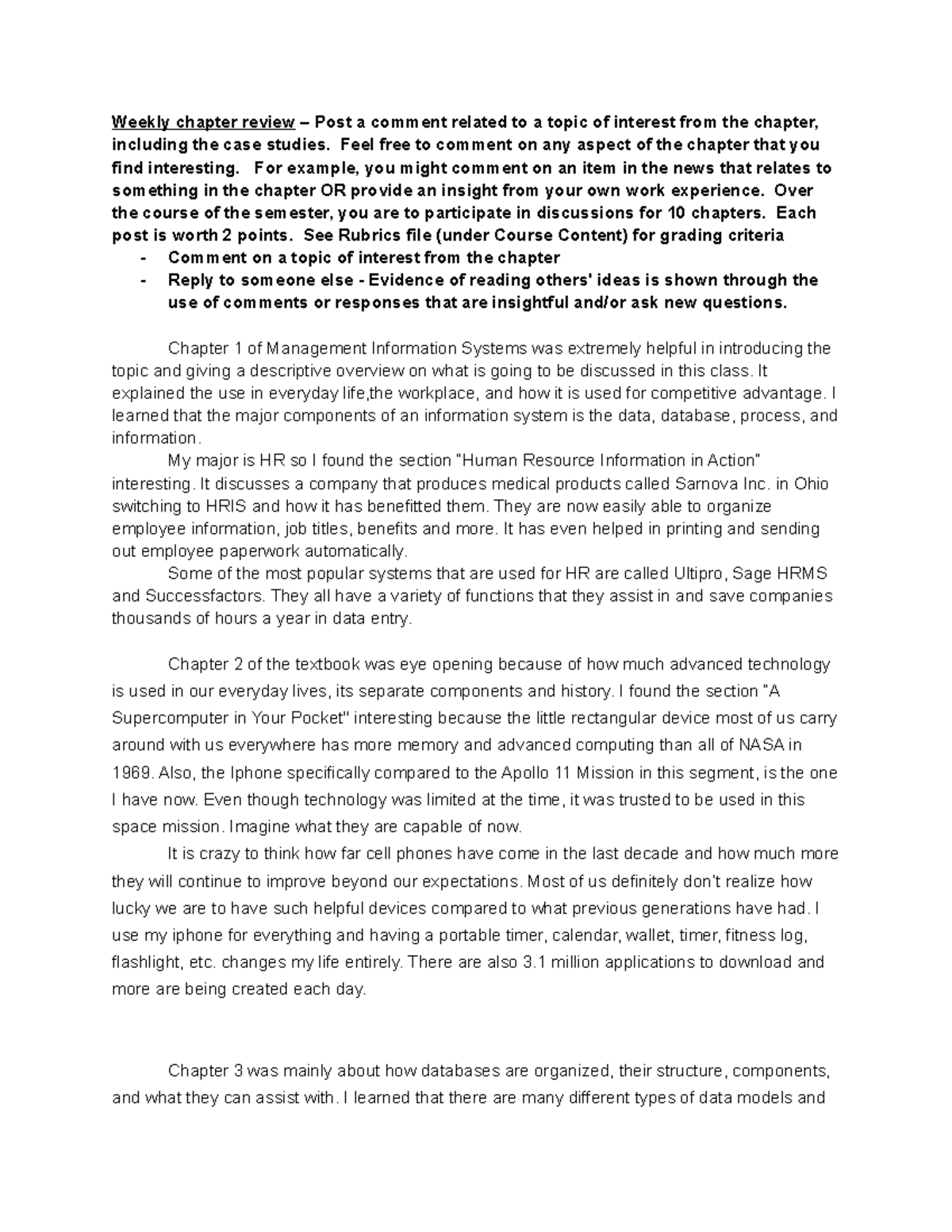 IS - Chapter Reviews - Weekly chapter review – Post a comment related ...