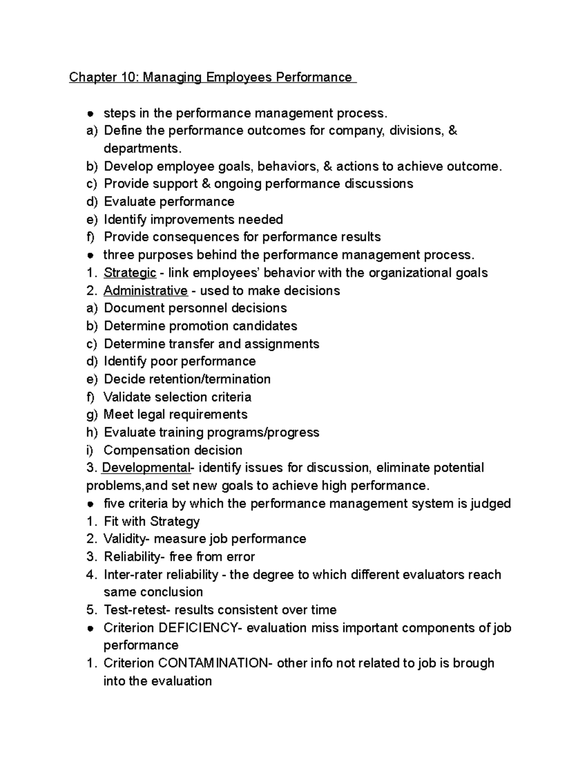 HUMN 3173 CH 10 Notes - Managing Employee Performance - Chapter 10 ...