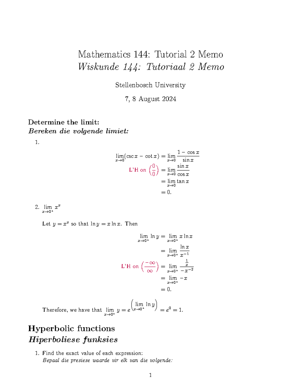 Maths 144 Tutorial 2 Memo - Mathematics 144: Tutorial 2 Memo Wiskunde ...