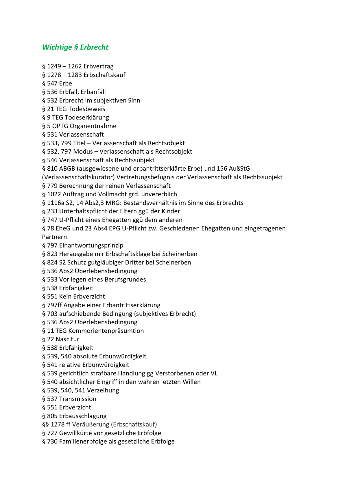 Wichtige Paragraphen Erbrecht - Wichtige ß Erbrecht ß 1249 – 1262 ...