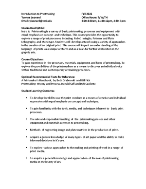 Relief Printmaking and Graphic Illustration Syllabus Fall 2022 ...