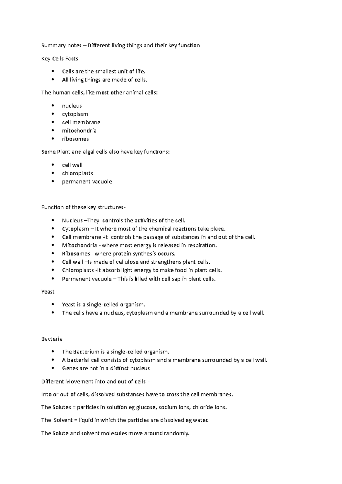 summary-notes-different-living-things-and-their-key-function-all