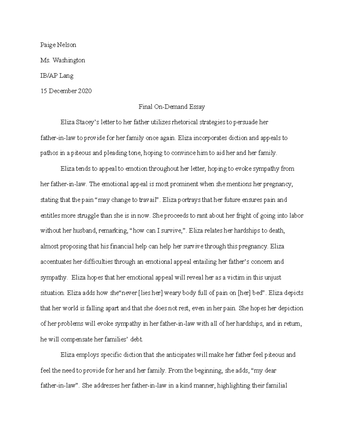 Final Rhetorical Analysis Essay Paige Nelson Ms Washington IB AP 