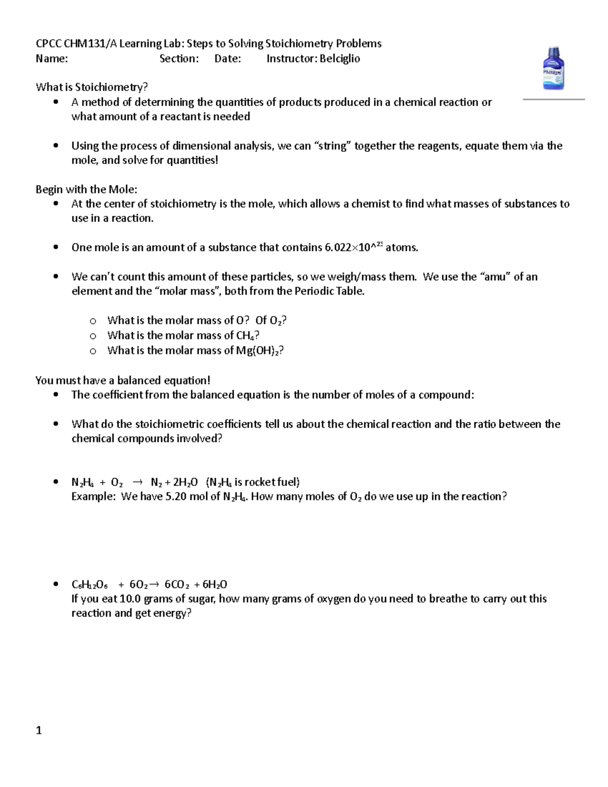 assignment stoichiometry a new hope