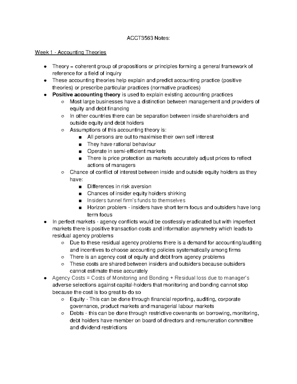 Accounting Notes - 3563 - ACCT3563 Notes: Week 1 - Accounting Theories ...