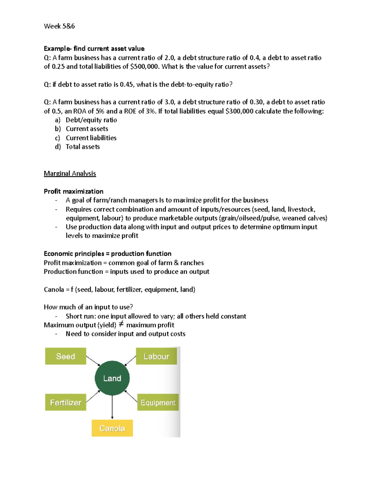 Week 5&6 - summaries - Example- find current asset value Q: A farm ...