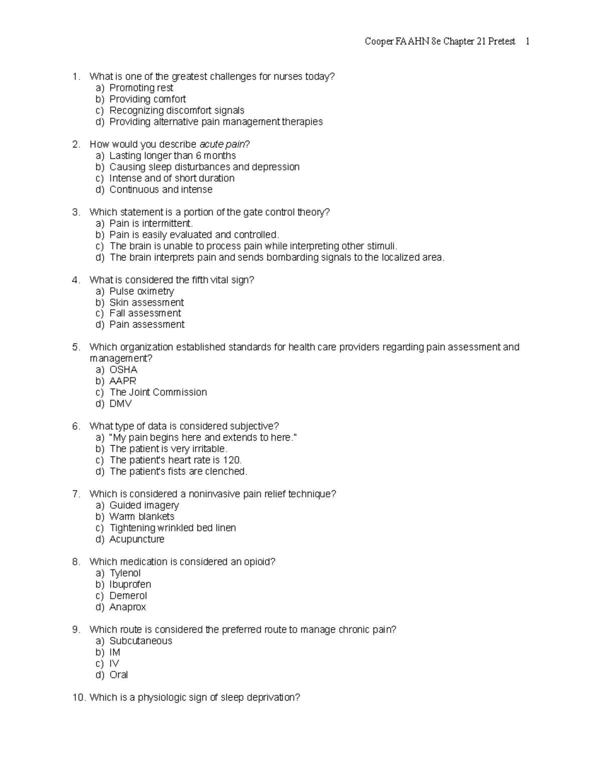 Chapter 021 - Cooper FAAHN 8e Chapter 21 Pretest 1 What Is One Of The ...