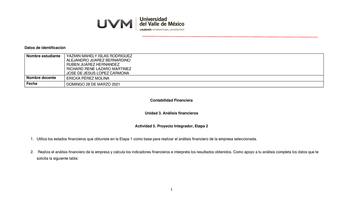 Actividad 5. Proyecto Integrador, Etapa 2 - Datos De Identificación ...