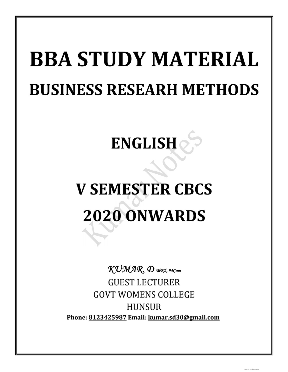 BRM Final COPY BBA CBCS - Notes - Business Administration - Studocu