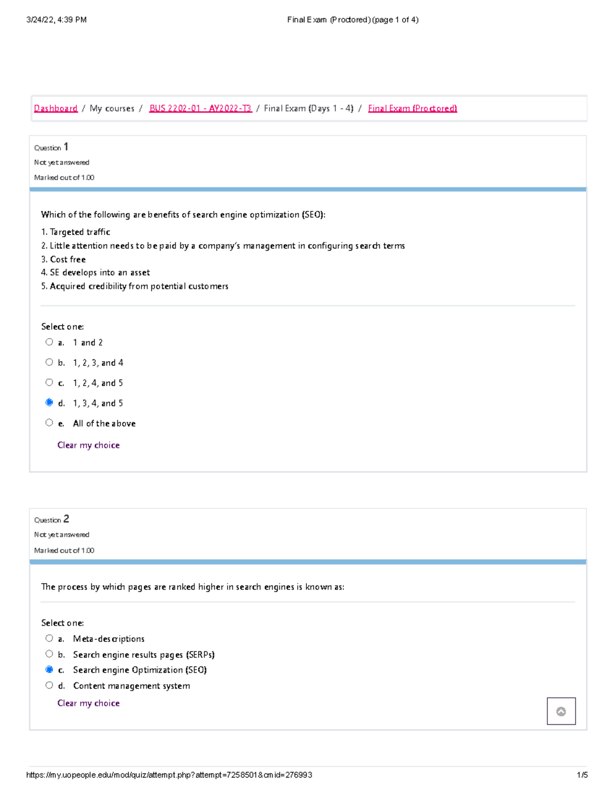Final Exam (Proctored) (page 1 Of 4) BUS 2202 E-Commerce UoPeople ...