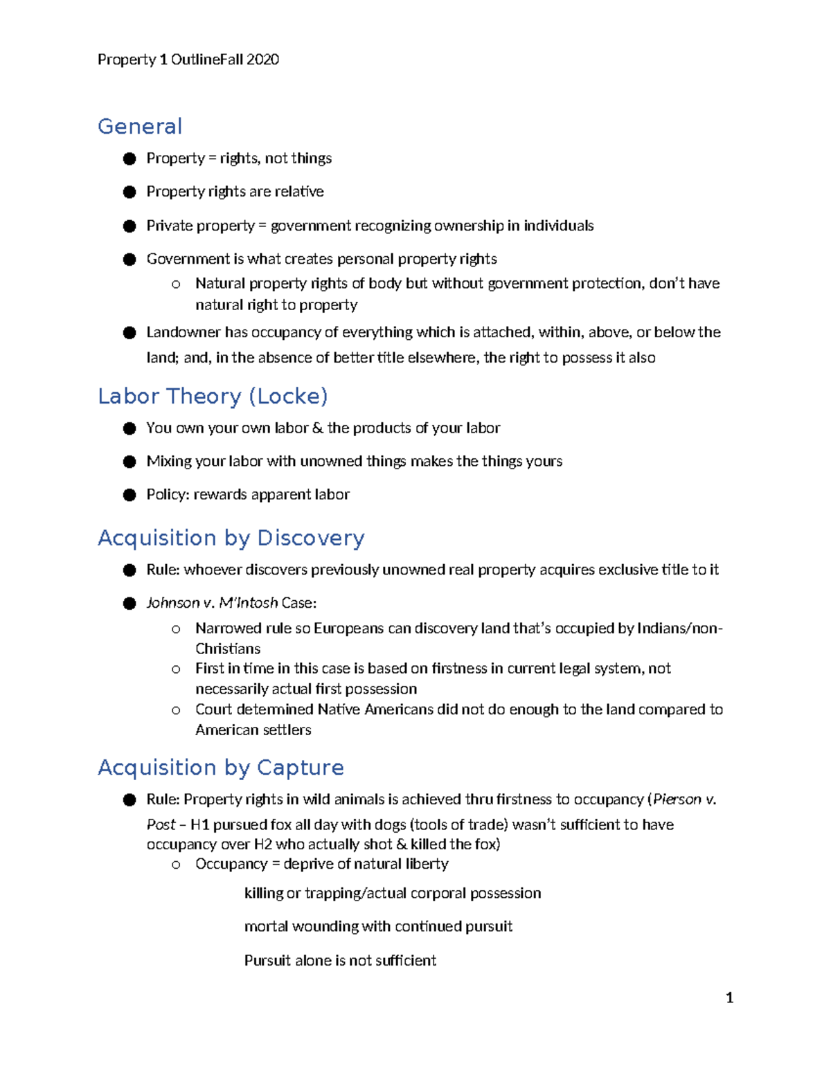 Property I outline - General Property = rights, not things Property ...