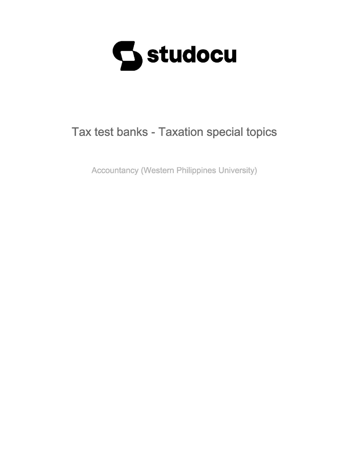 Taxation Special Topics - Income Taxation - Studocu