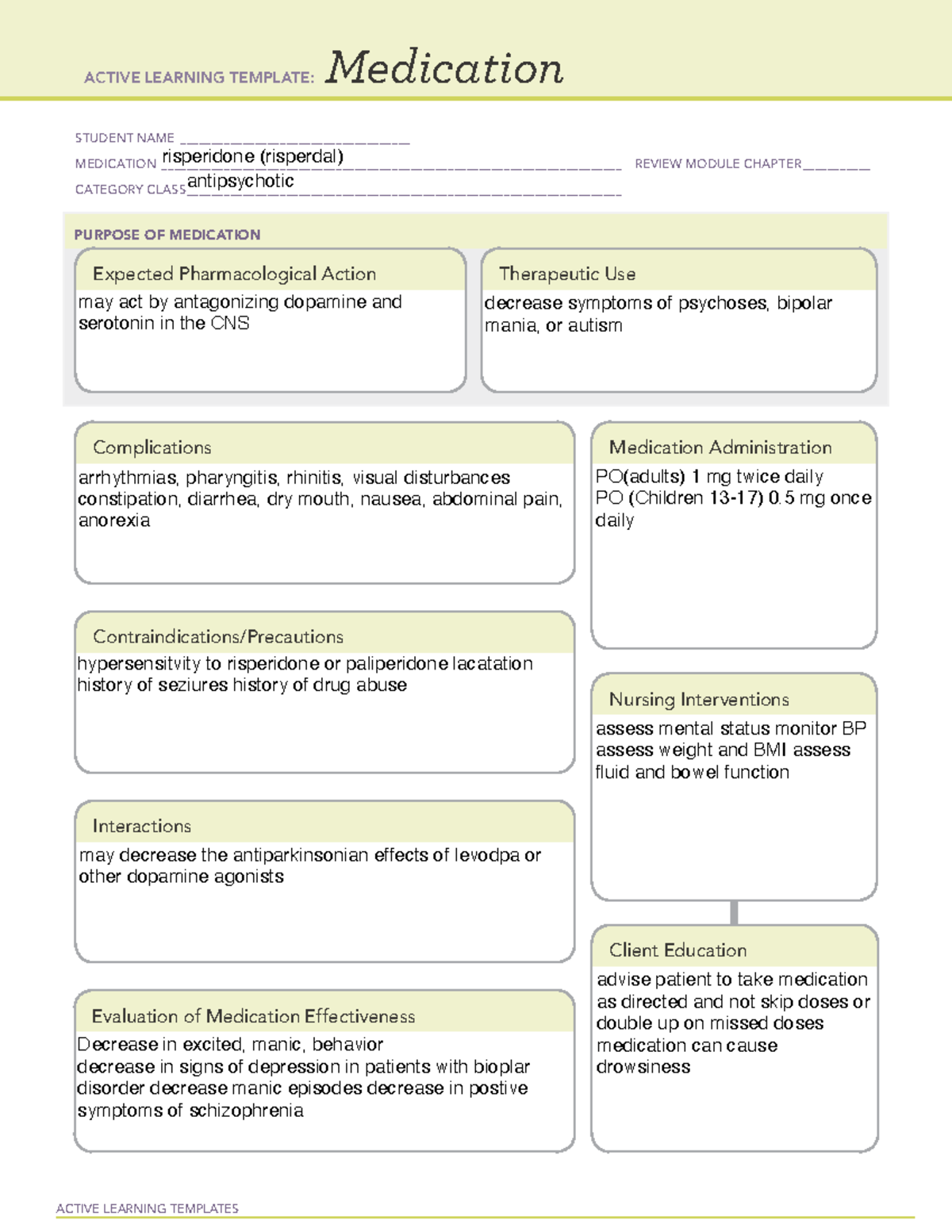 Drug Card Template-2 Copy 3 - Active Learning Templates Medication 