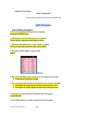 Exam 2 Study Guide - Practice Exam - EAPS 105, The Planets Exam 2 Study ...