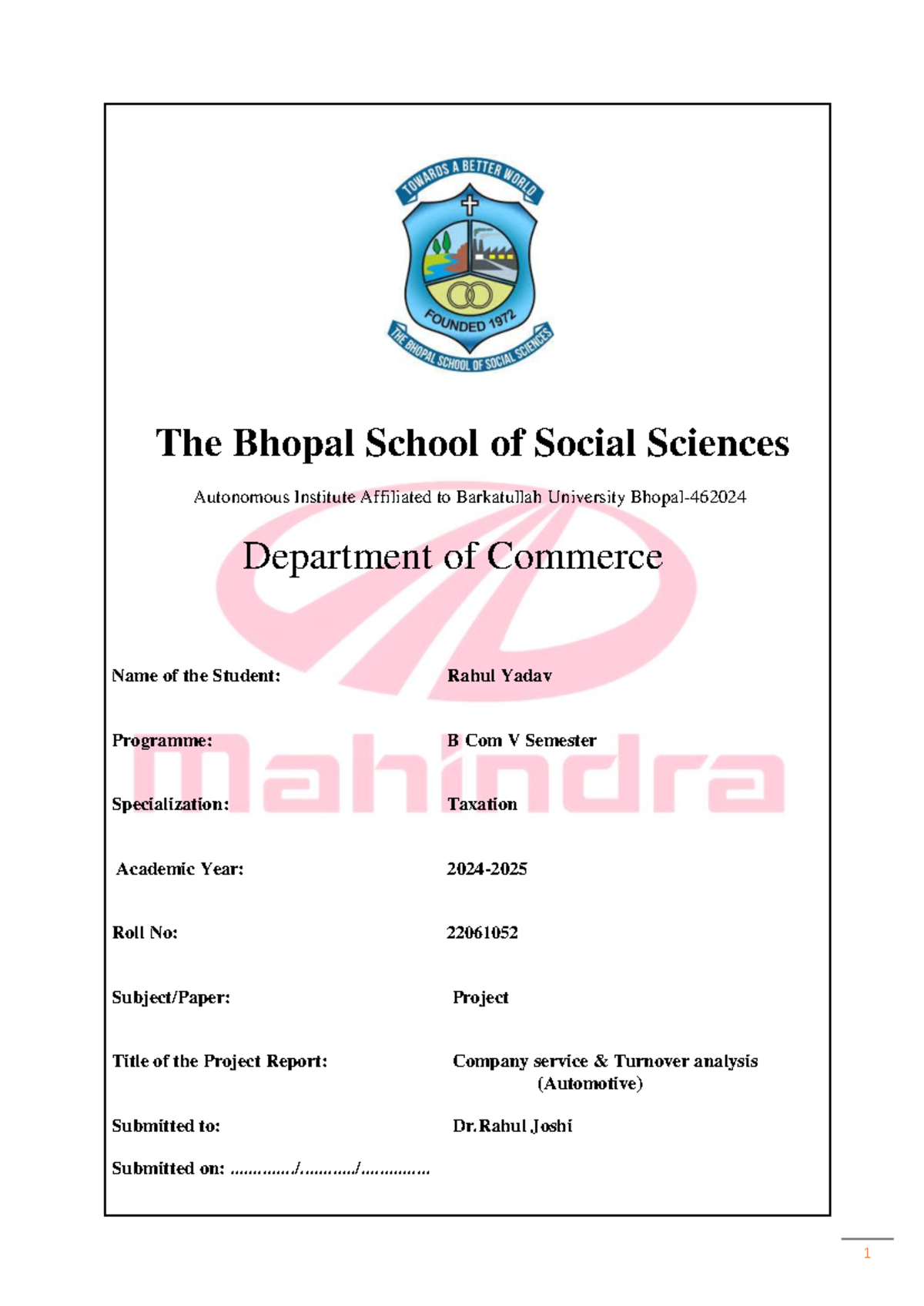Rahul Project PDF - The Bhopal School of Social Sciences Autonomous ...