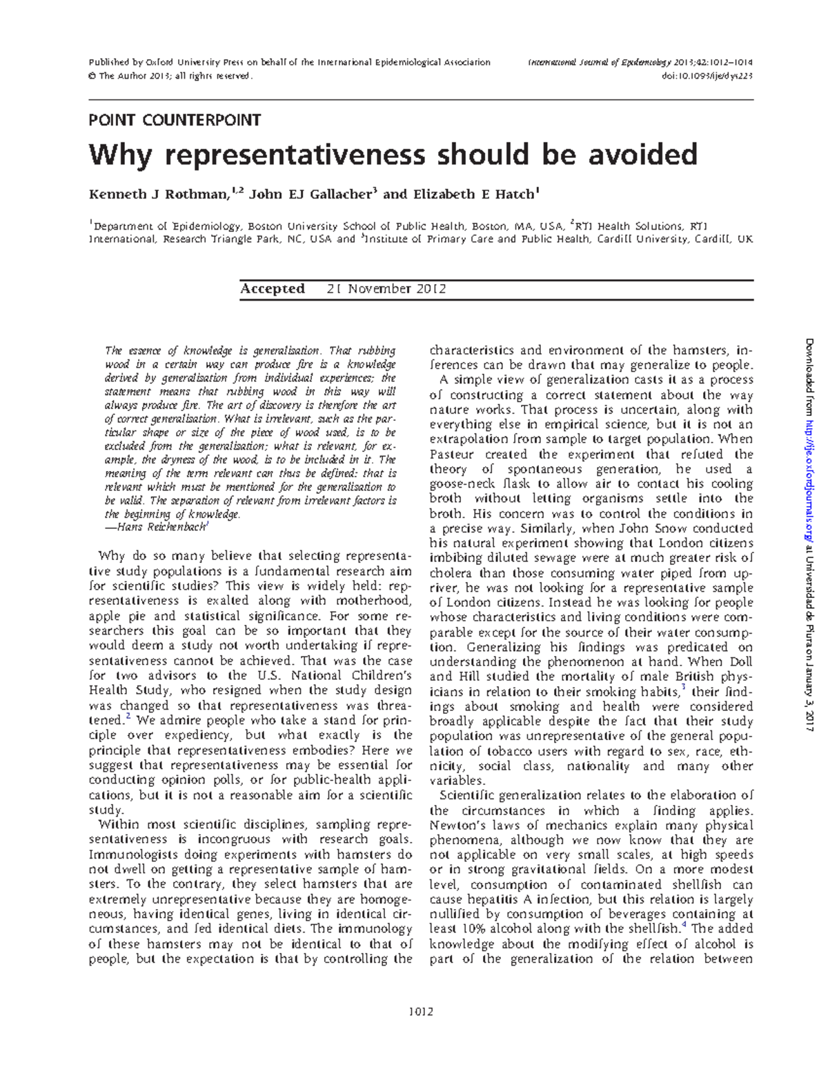 14 Why representativeness should be avoided - POINT COUNTERPOINT Why ...