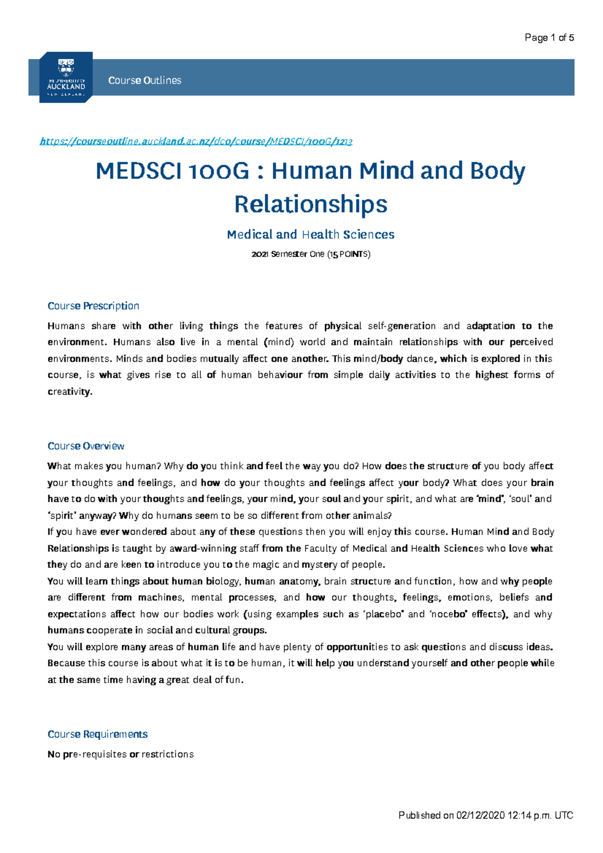 Medsci 100G - 2021 Semester One - Course Outline - CourseCourse ...