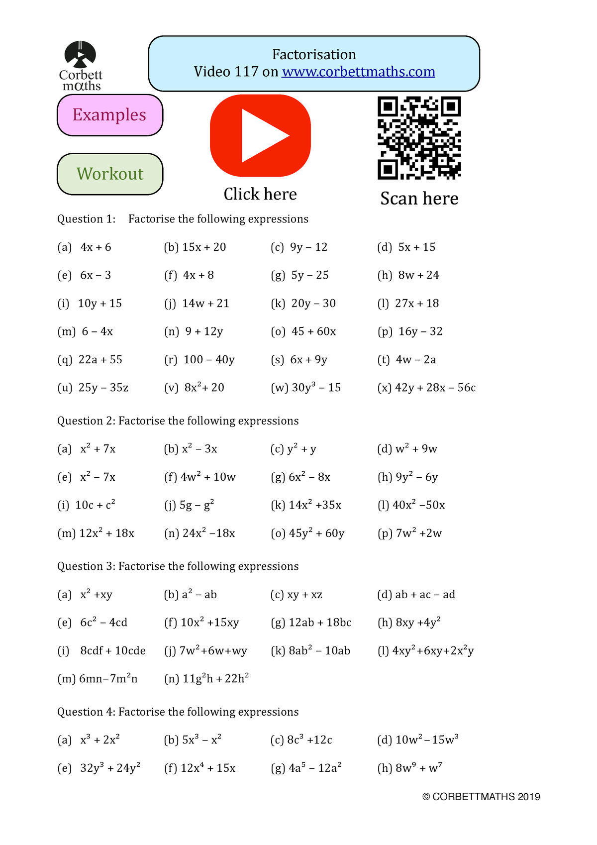 Factorisation basic ! Factorisation Video 117 on corbettmaths